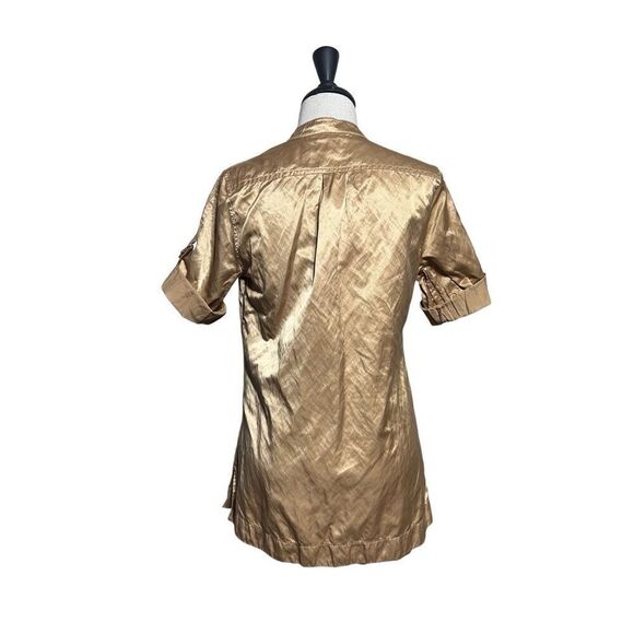 Spanner Silky Gold Metallic Snap up Tunic Blouse Roll Tab Sleeves Size 2 - Picture 4 of 5